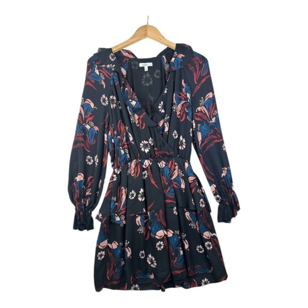 Joie Floral Tiered Ruffle Silk A-line Dress size Small Black/Multicolor